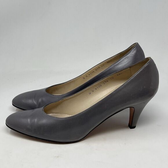 Salvatore Ferragamo Shoes Womens 10 AAA Narrow Gray Leather Pumps Made in Italy - Picture 2 of 16